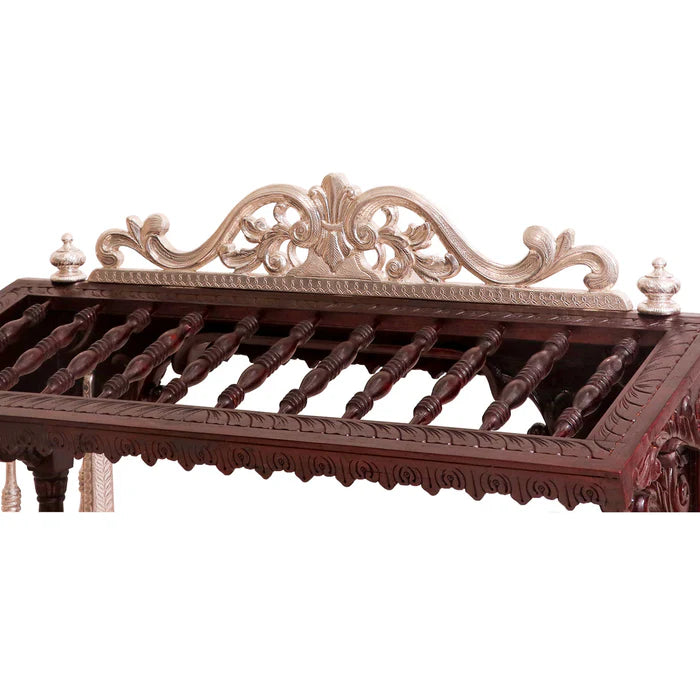 Antique White Metal Coated Teak Wooden Cradle