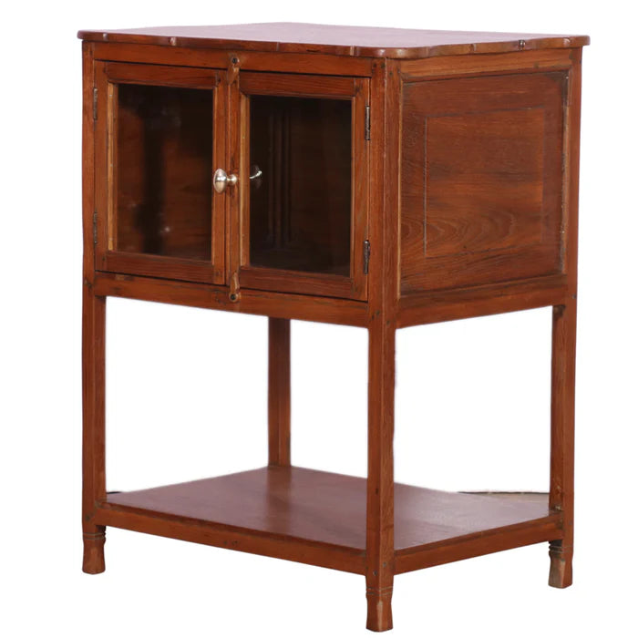 Traditional Teak Wood Double-Door Bedside Table - Teak Wood