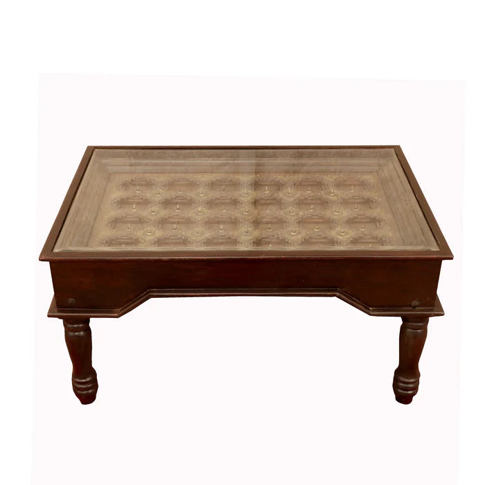 Brass Fitting Top Handmade Wooden Coffee Table