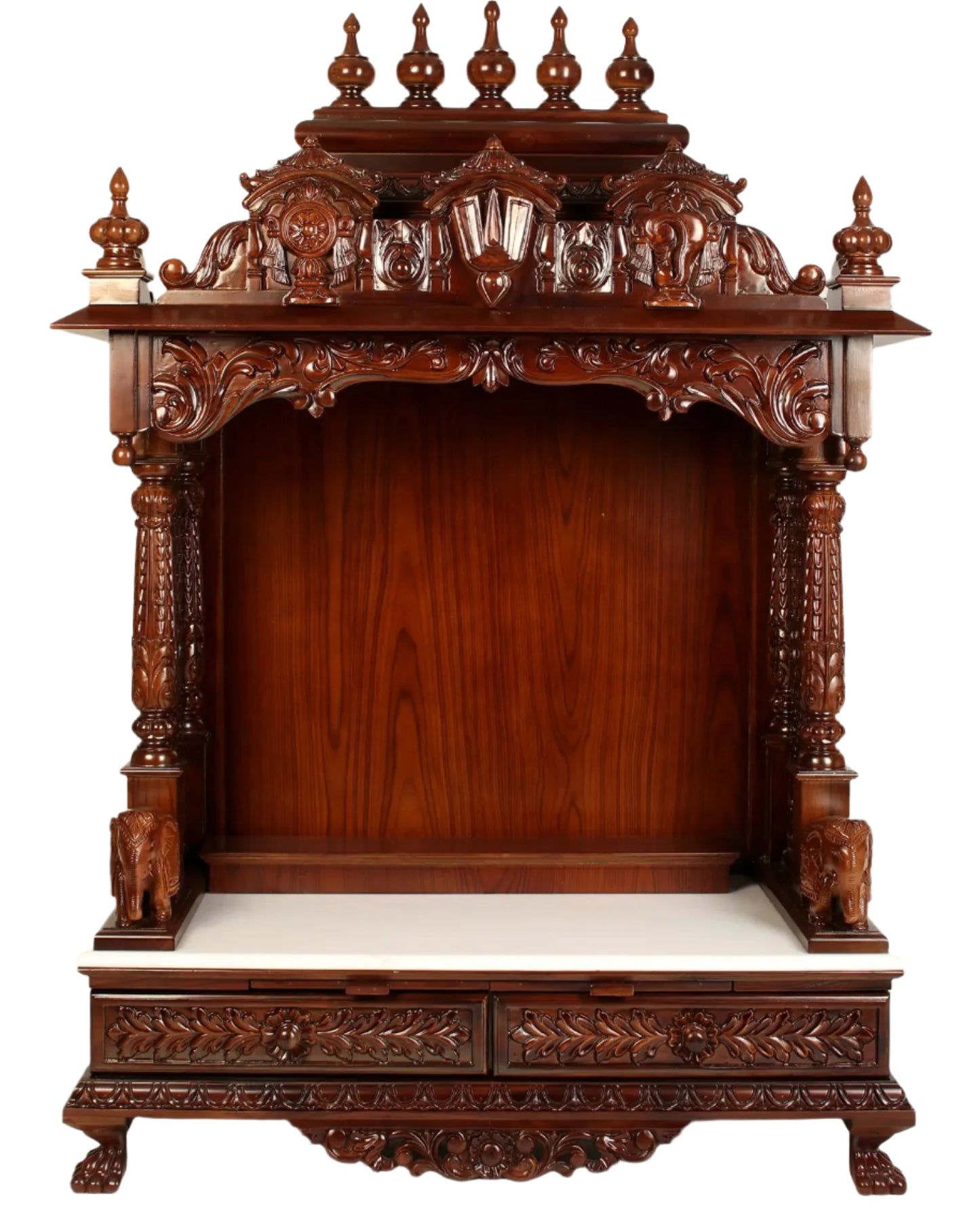 54" Designer Wood Carved Temple with Vaishnava Symbols