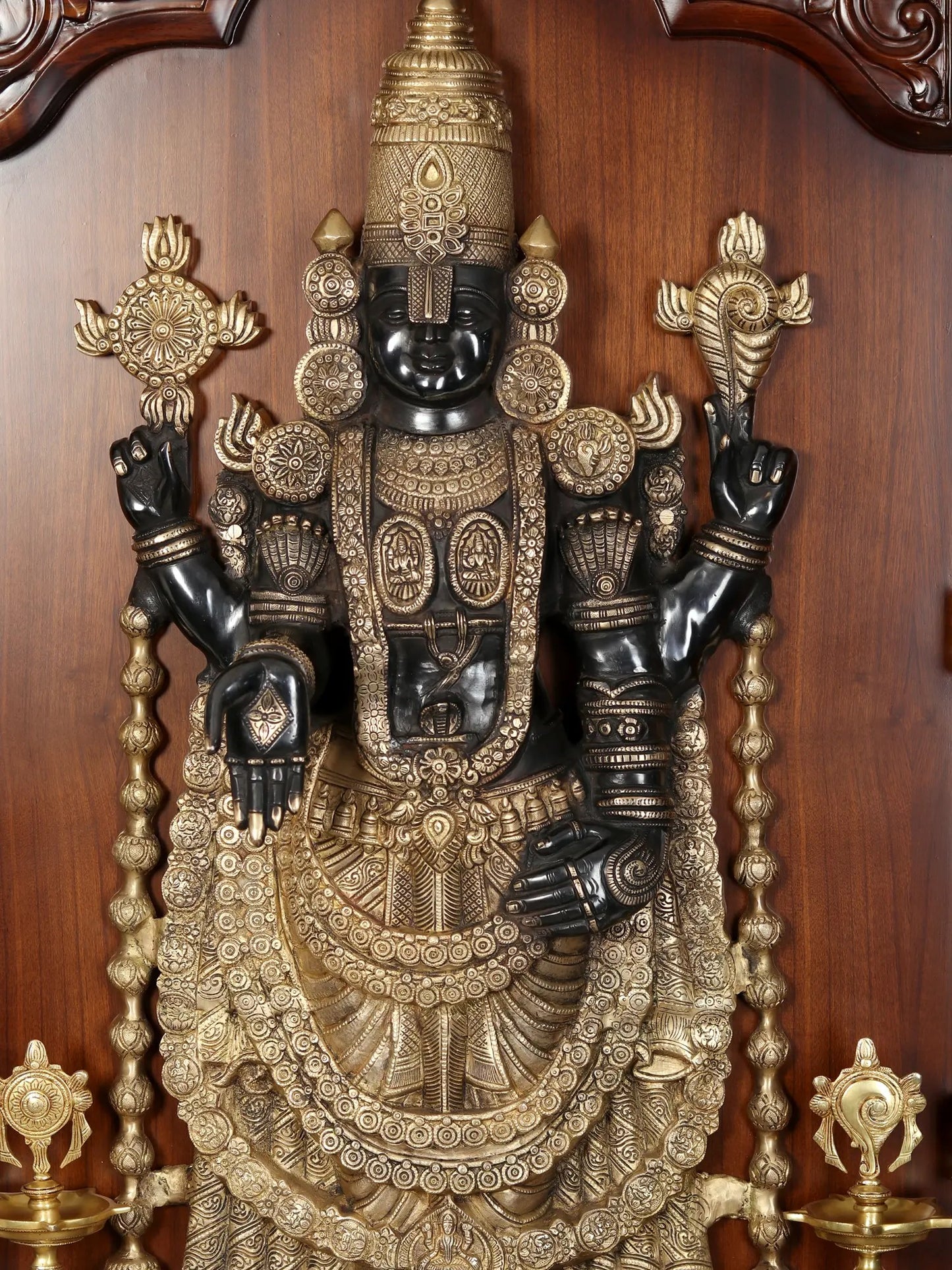 59" Large Tirupati Balaji (Venkateshvara) with Vaishnava Symbol Lamp | Wall Hanging