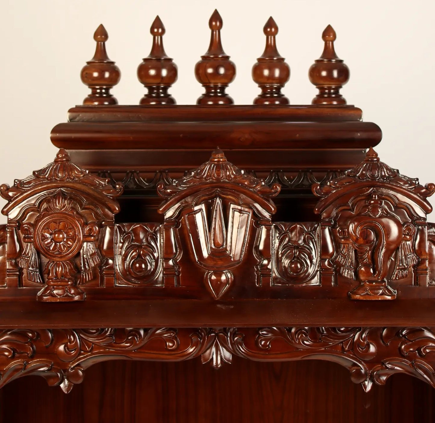 54" Designer Wood Carved Temple with Vaishnava Symbols