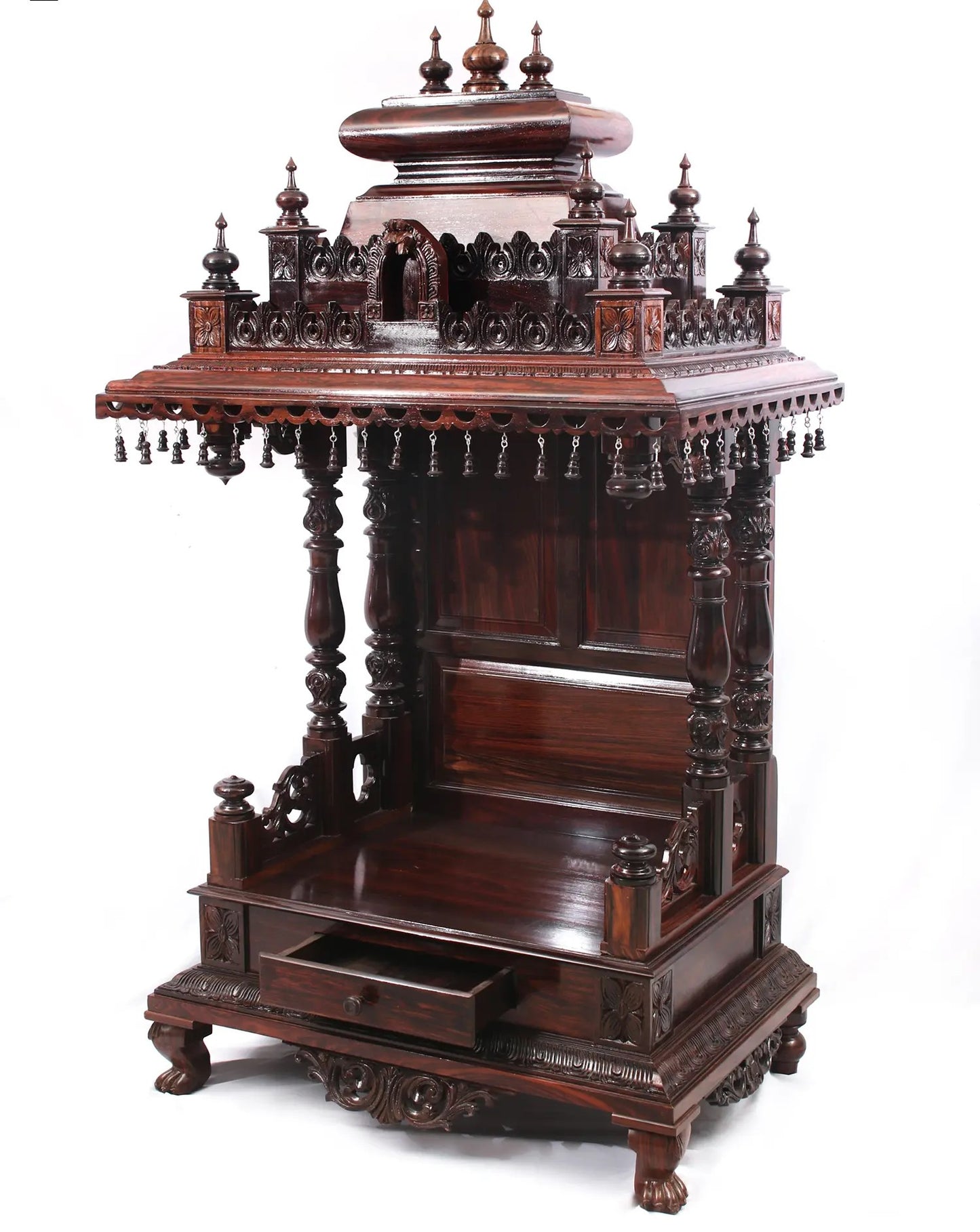 58" Large Rosewood Carved Temple with Single Drawer