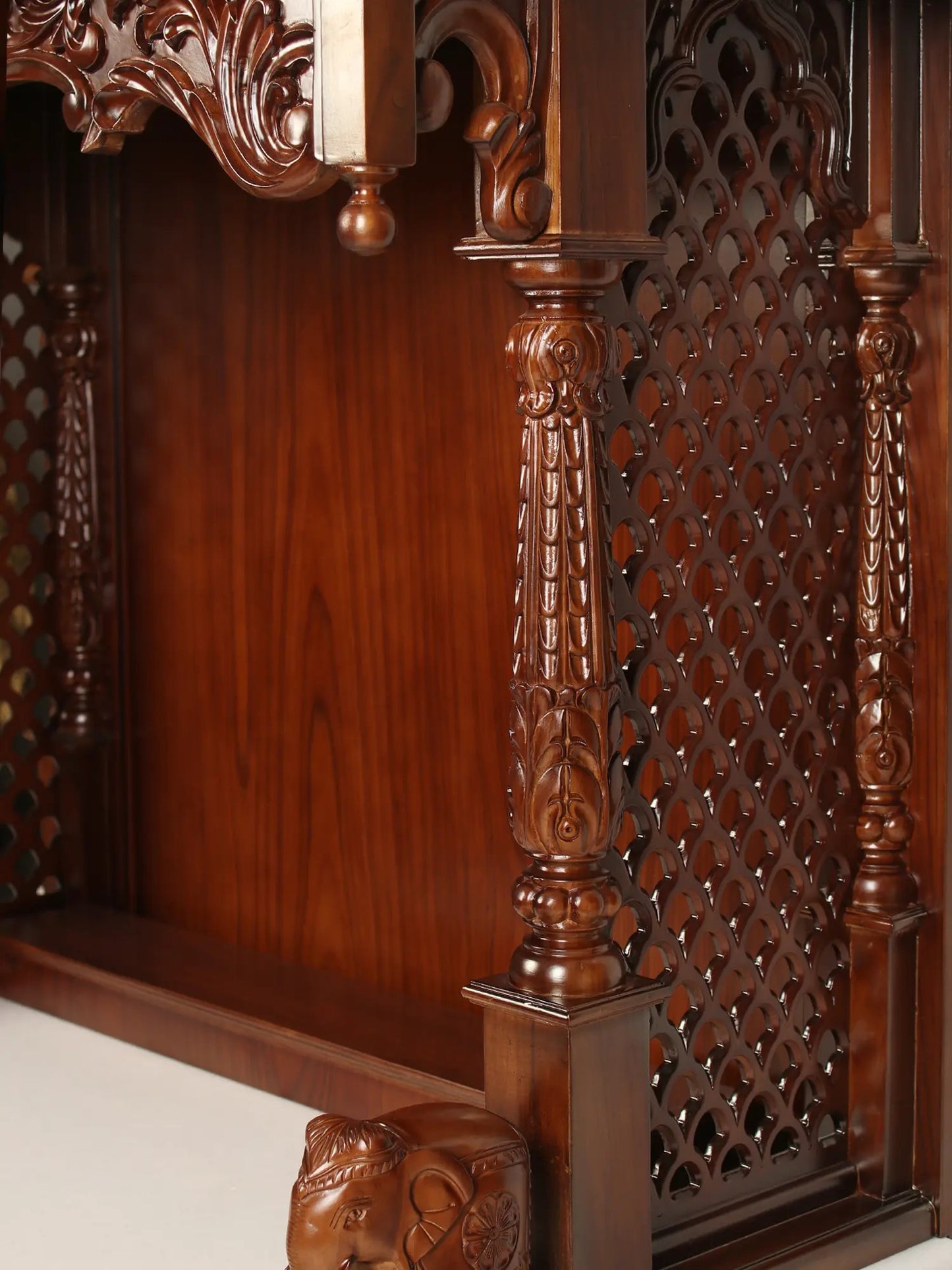 54" Designer Wood Carved Temple with Vaishnava Symbols