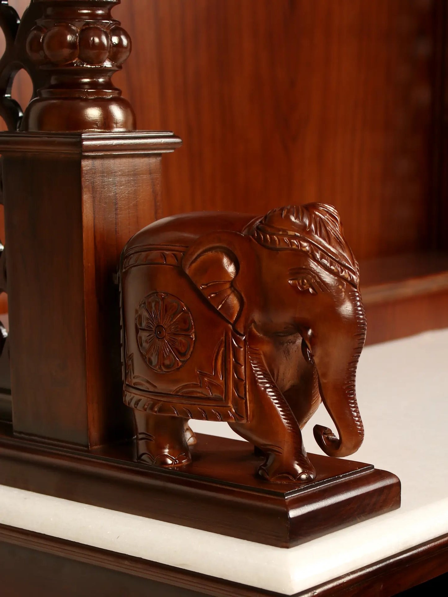 54" Designer Wood Carved Temple with Vaishnava Symbols