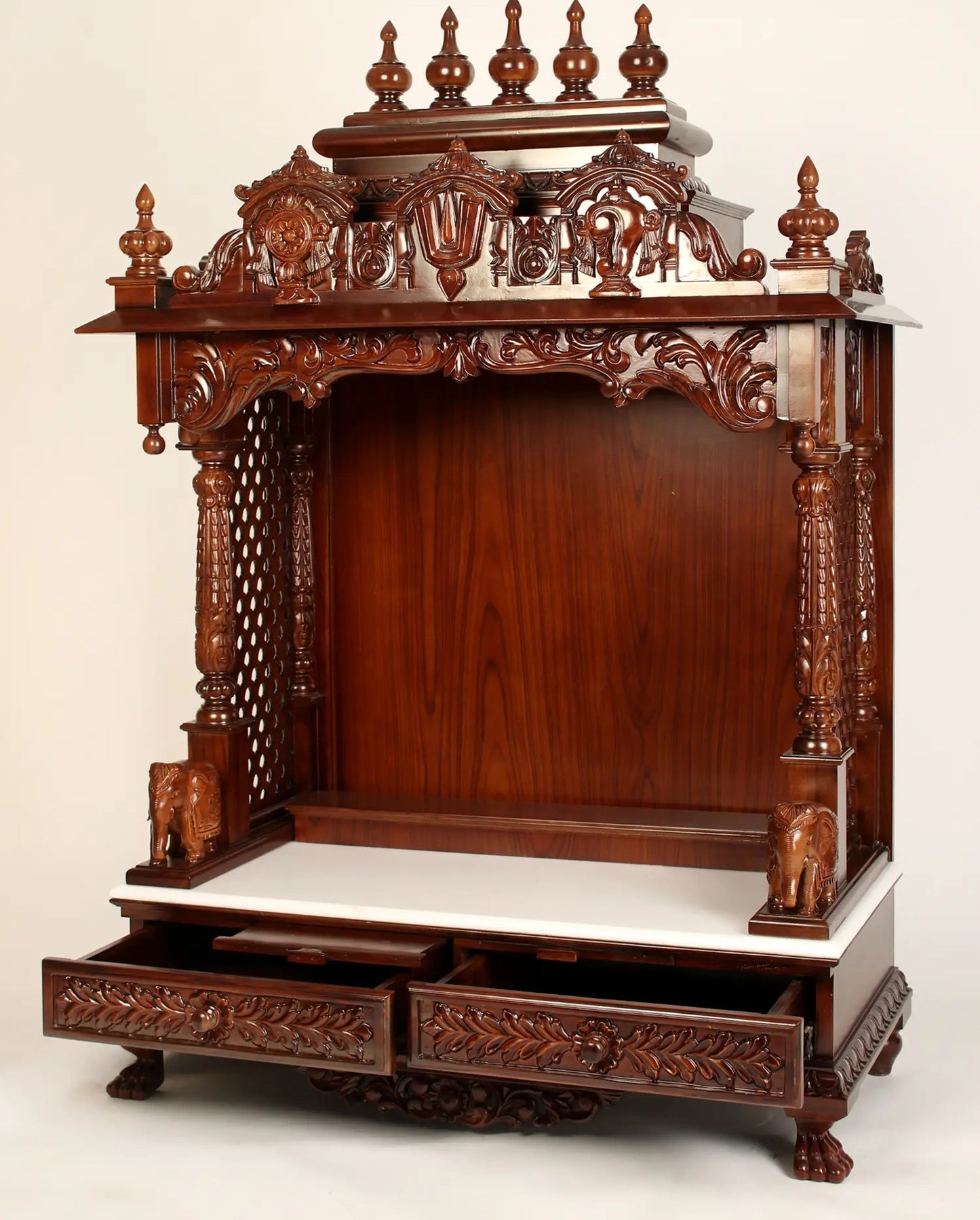 54" Designer Wood Carved Temple with Vaishnava Symbols