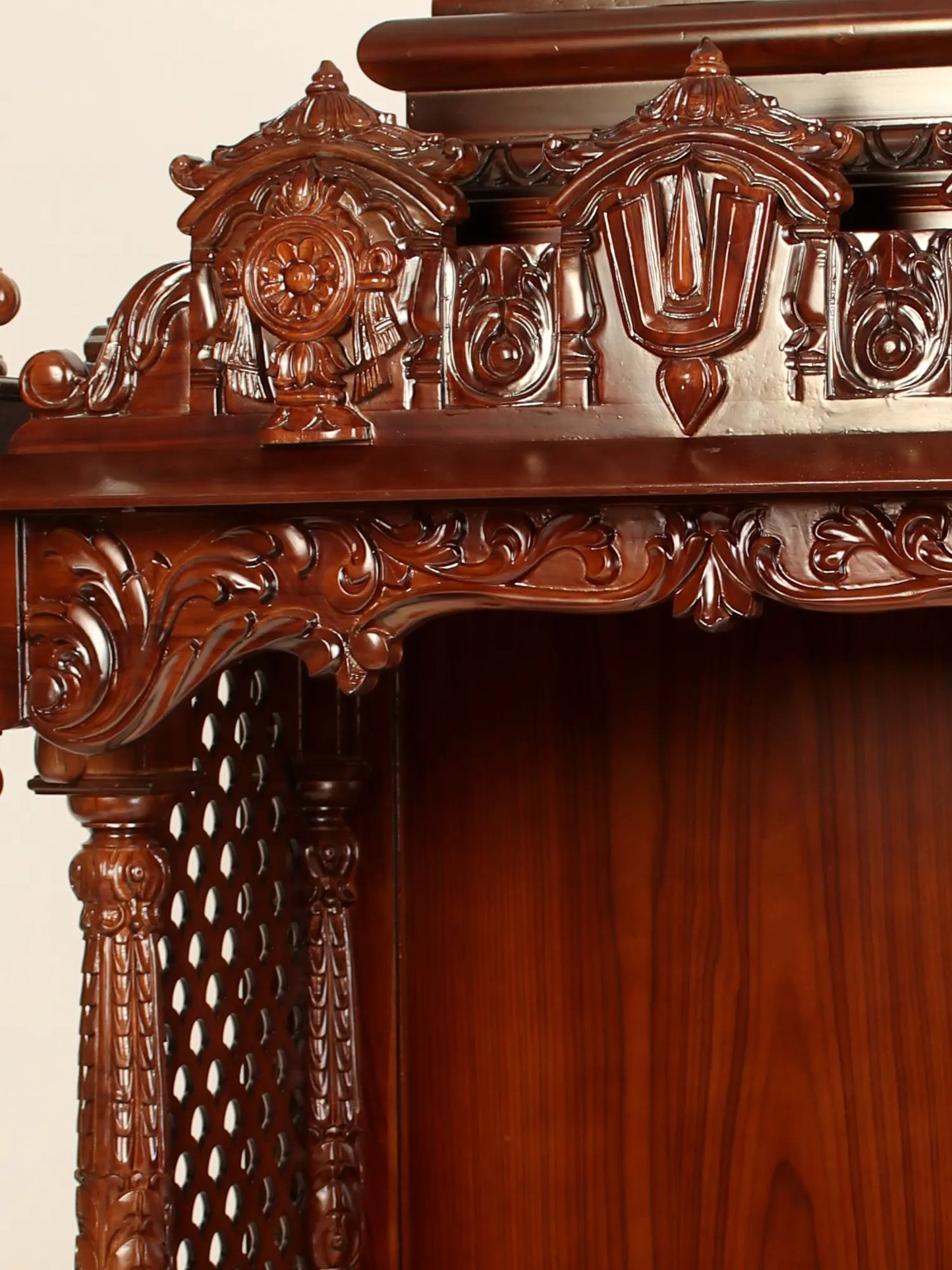 54" Designer Wood Carved Temple with Vaishnava Symbols