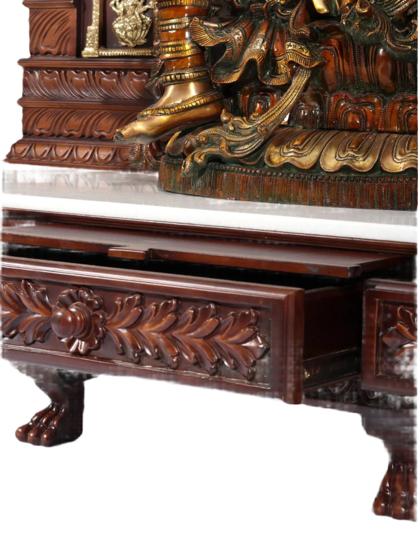 74" Super Large Ashta Lakshmi Designer Temple with Brass Lamps | Wood and Marble