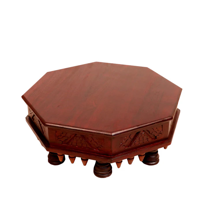 Retro Style Rectangular Handmade Dark Polished Wooden Bajot for Home