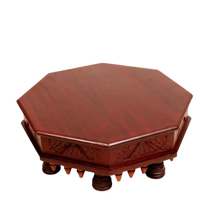 Retro Style Rectangular Handmade Dark Polished Wooden Bajot for Home