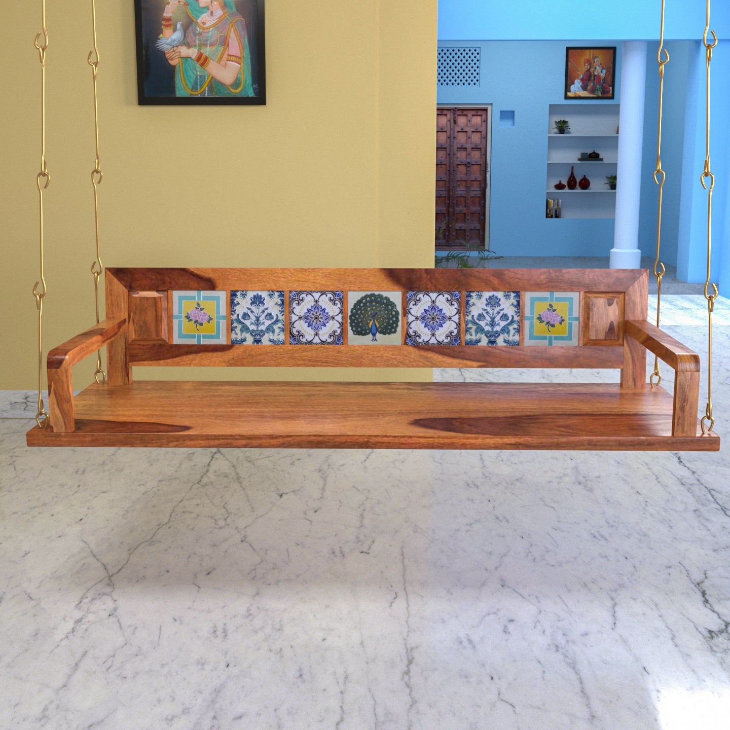 Melodious Multiple Tile Fitted Handmade Wooden Swing for Home