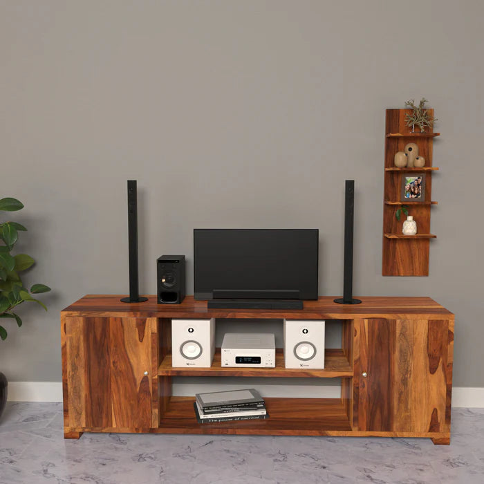 Premium Large Double Storage Handmade Wooden TV Unit for Home
