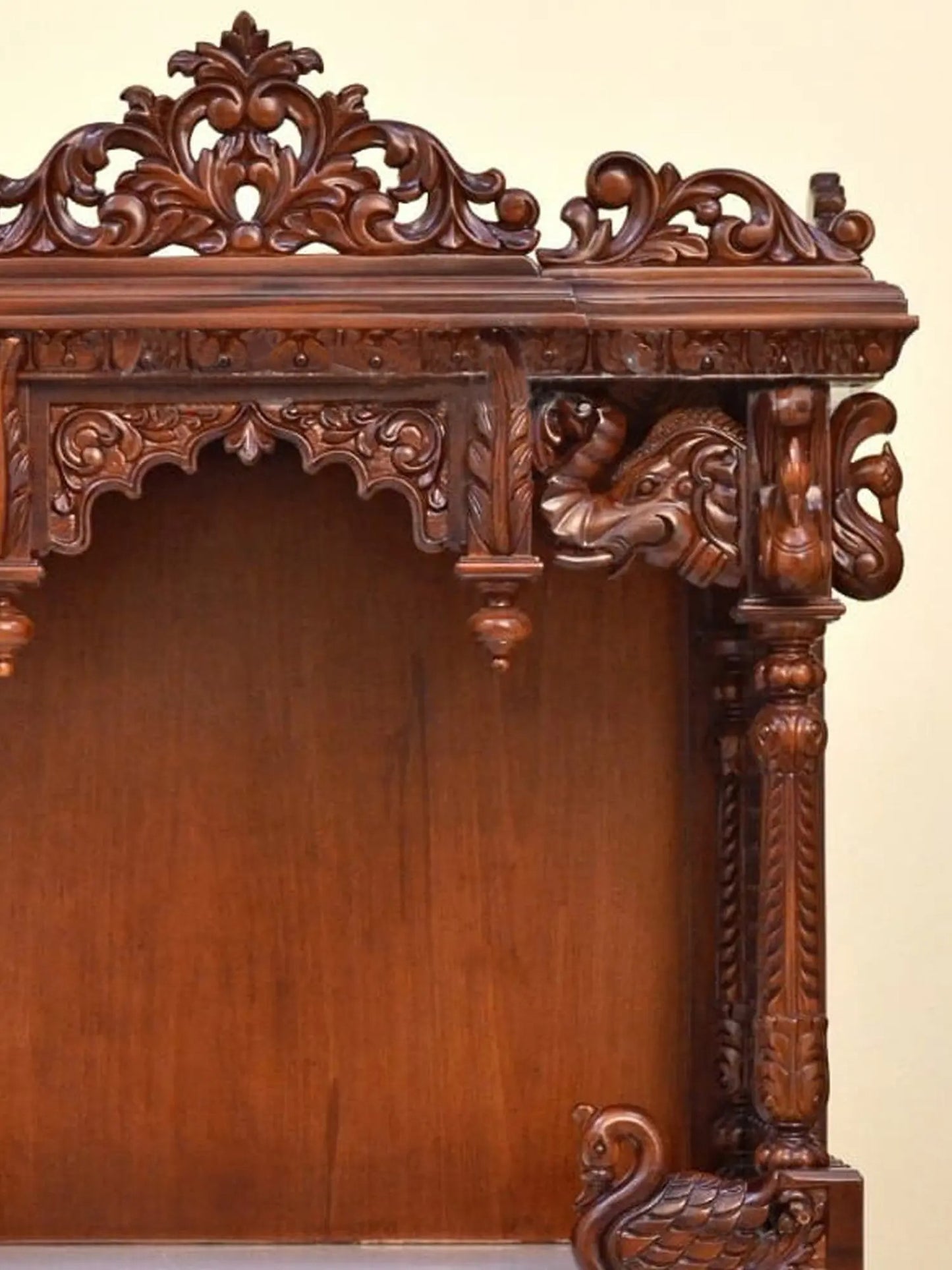 39" Large Wood Carved Swan Design Temple with Double Drawers