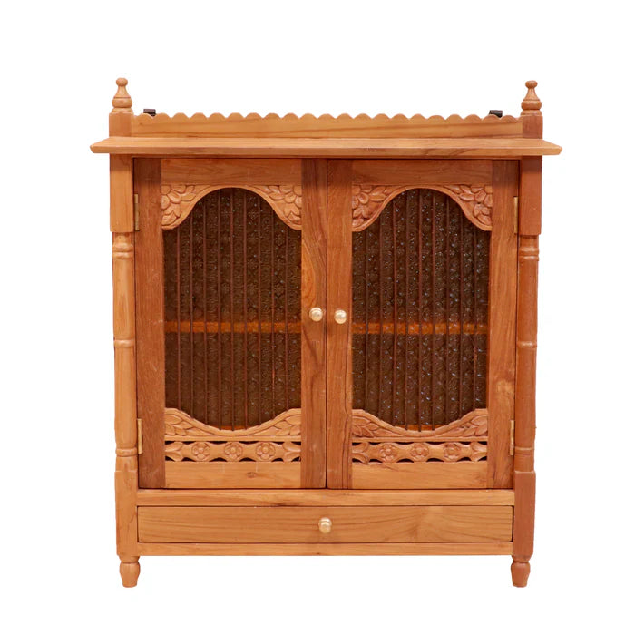 Classic Chronic Carved Handmade Wooden Temple with Single Drawer