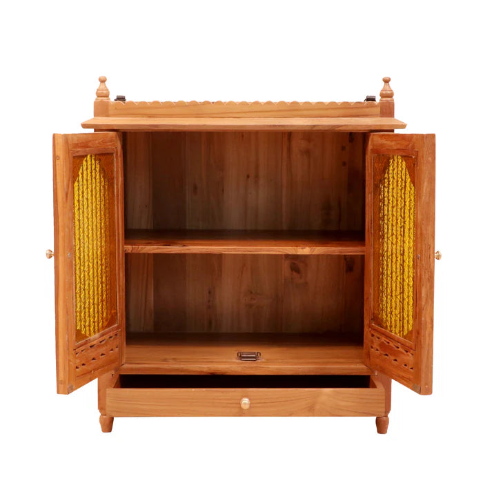 Classic Chronic Carved Handmade Wooden Temple with Single Drawer