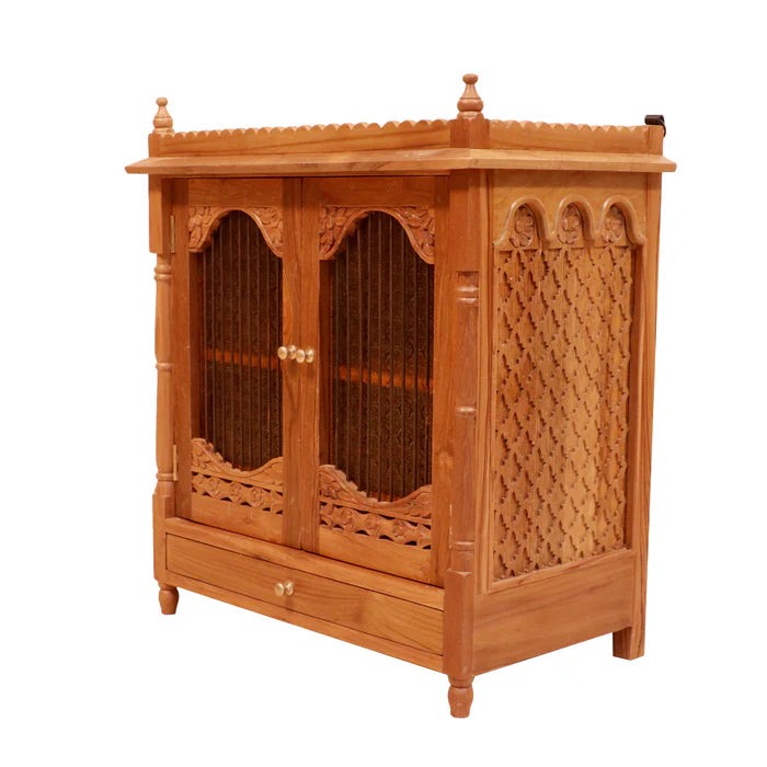 Classic Chronic Carved Handmade Wooden Temple with Single Drawer