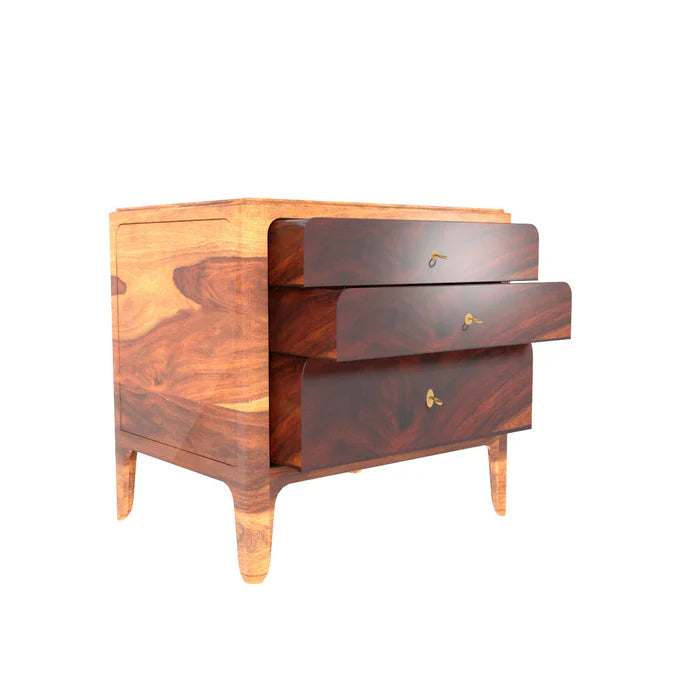 Dark Toned Double Drawer Wooden Handmade Bedside for Home