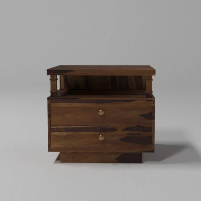 Pillared Dual Drawer Bedside Table