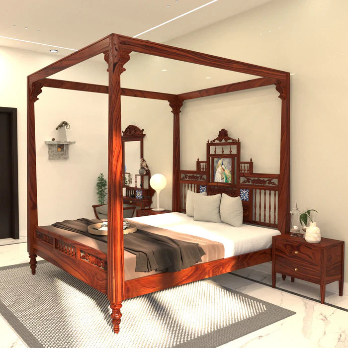 Classic Large Montage Finished Handmade Wooden Bed for Home