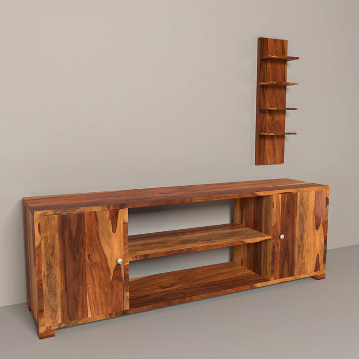 Premium Large Double Storage Handmade Wooden TV Unit for Home