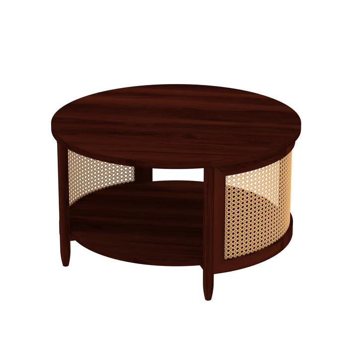 Oriante Round Top Cane Finished Wooden Handmade Coffee Table