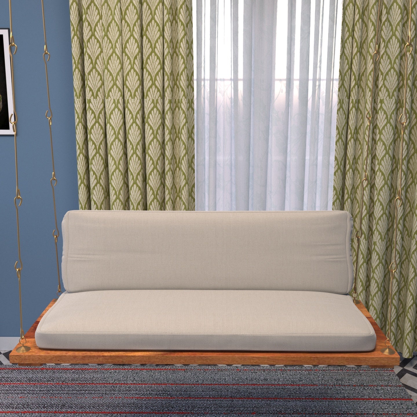 Sweden Soft Touch Upholstery Wooden Swing for Home