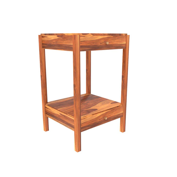 Classic Versatile Handmade Wooden Bed with Rustic Finish Table and Bedside