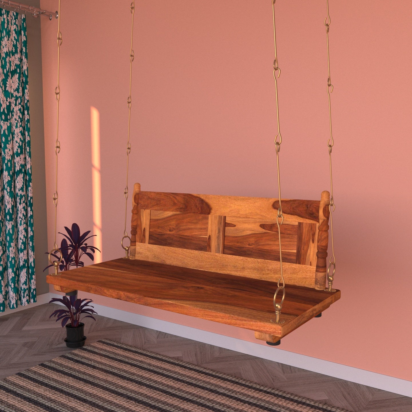 Vintage Soft Touch Upholstery Wooden Swing for Home