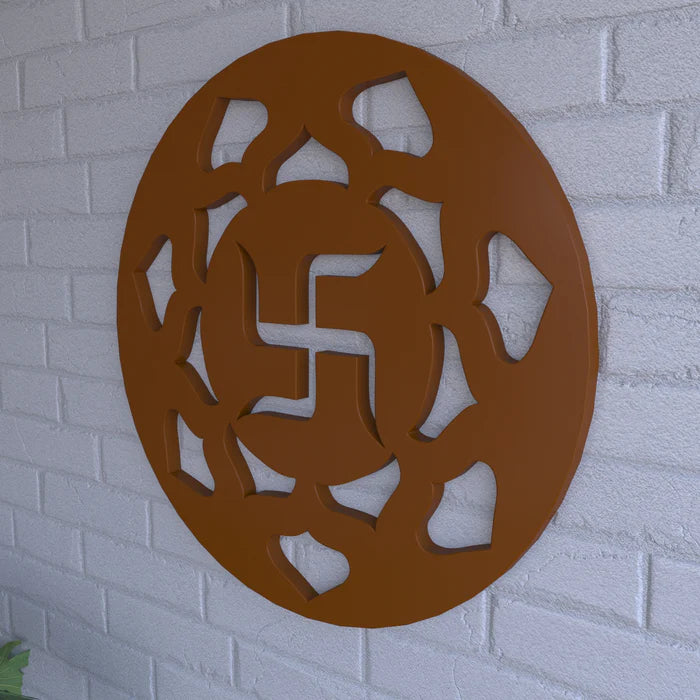 Spiritual Swastik Round Wooden Wall Decor Yantra