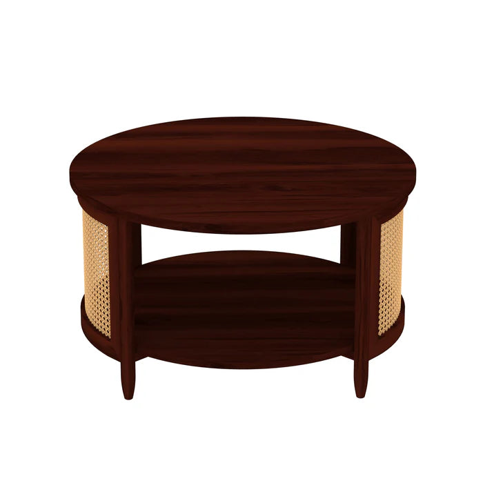 Oriante Round Top Cane Finished Wooden Handmade Coffee Table