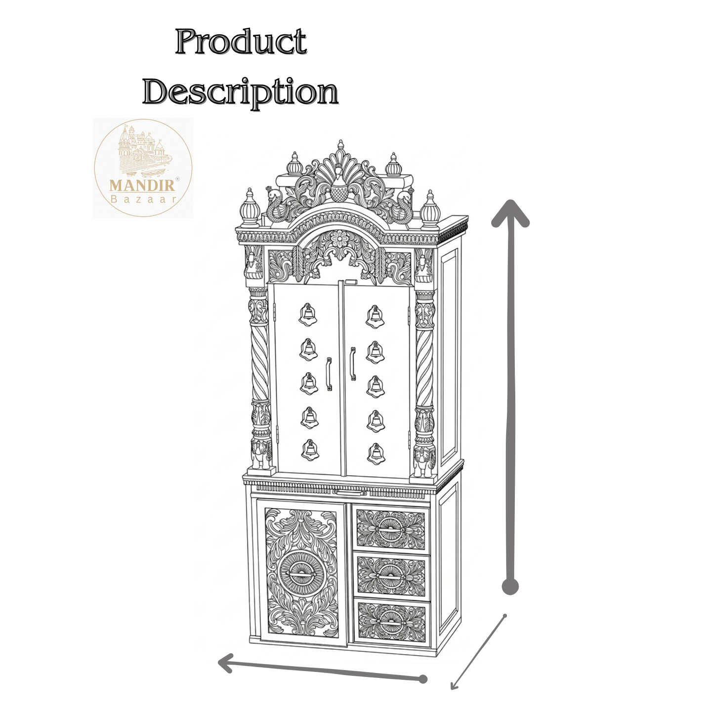 Luxury hand carved wooden pooja mandir back view | traditional Indian home temple