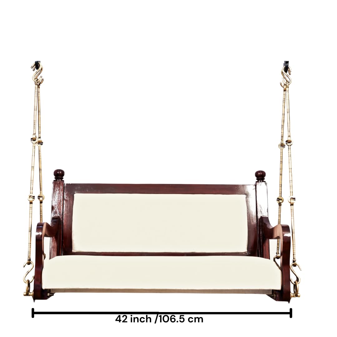 Wooden 2-Seater Swing Chair, 50D Foam Cushions, Teak Wood, Brass Fittings,