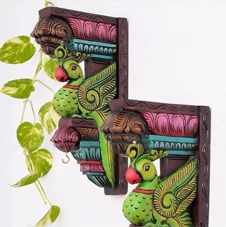 Wooden Hand Carved Wall Bracket, Parrot Wall Bracket