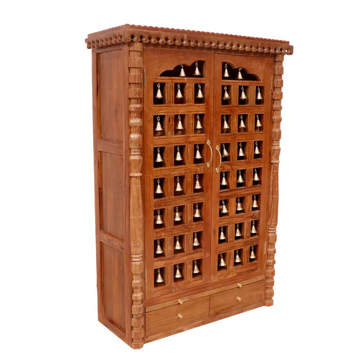 Golden Brass Bell Handmade Wooden Rustic Temple for Home