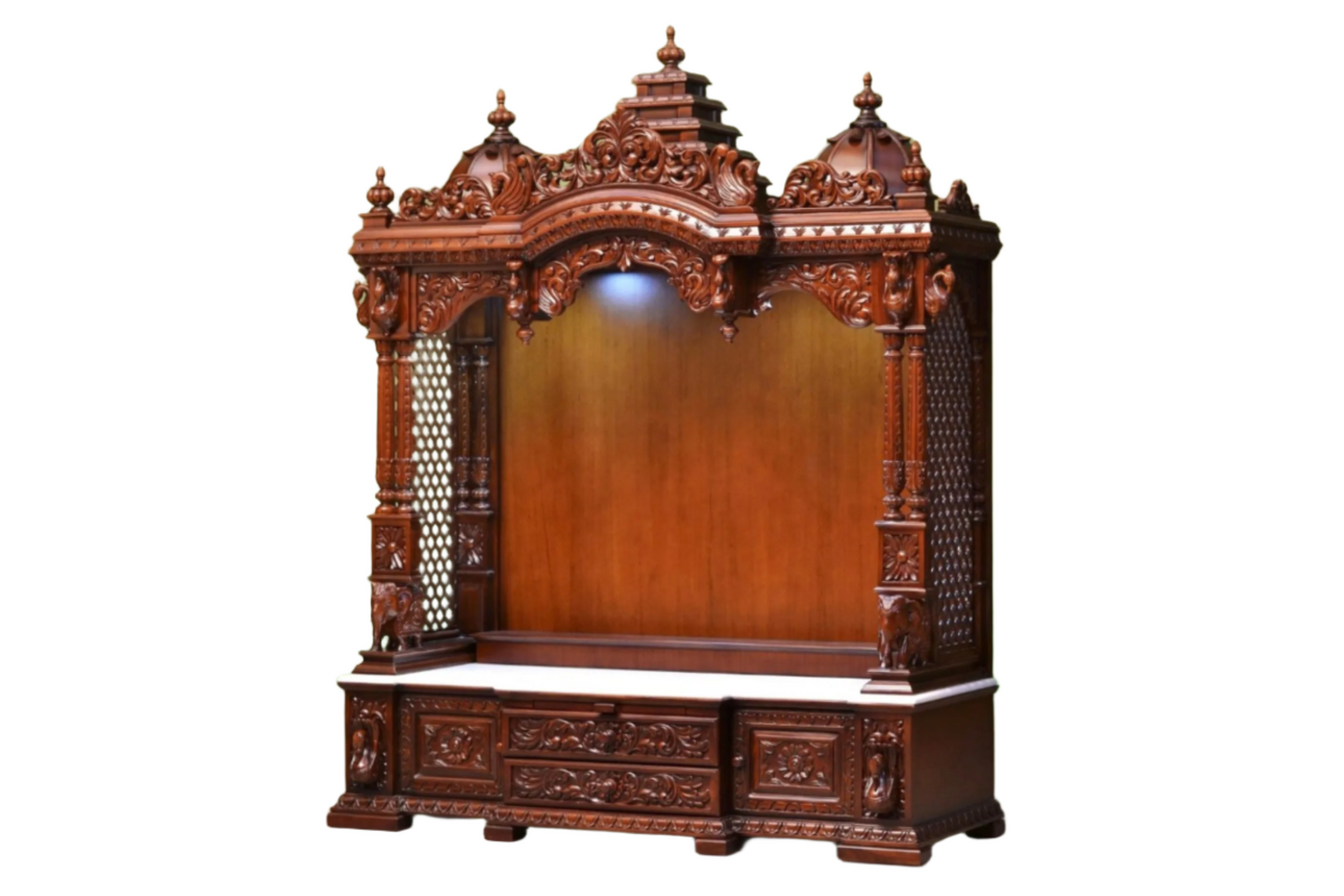 70" Large Designer Wooden Temple with Double Drawer Wooden Pooja Mandir