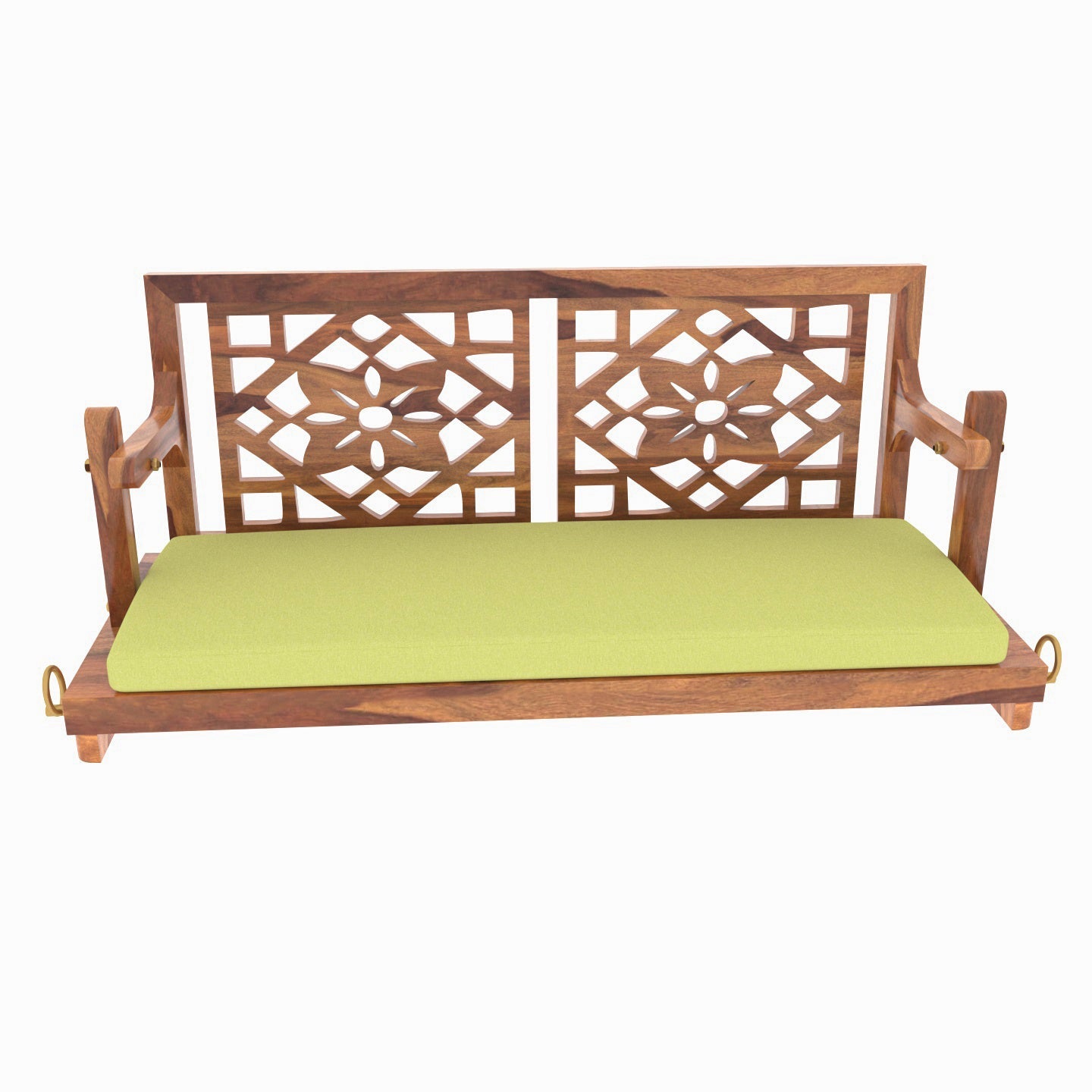 Fusion Flowered Carved Back Handmade Wooden Swing for Home