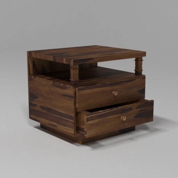 Pillared Dual Drawer Bedside Table