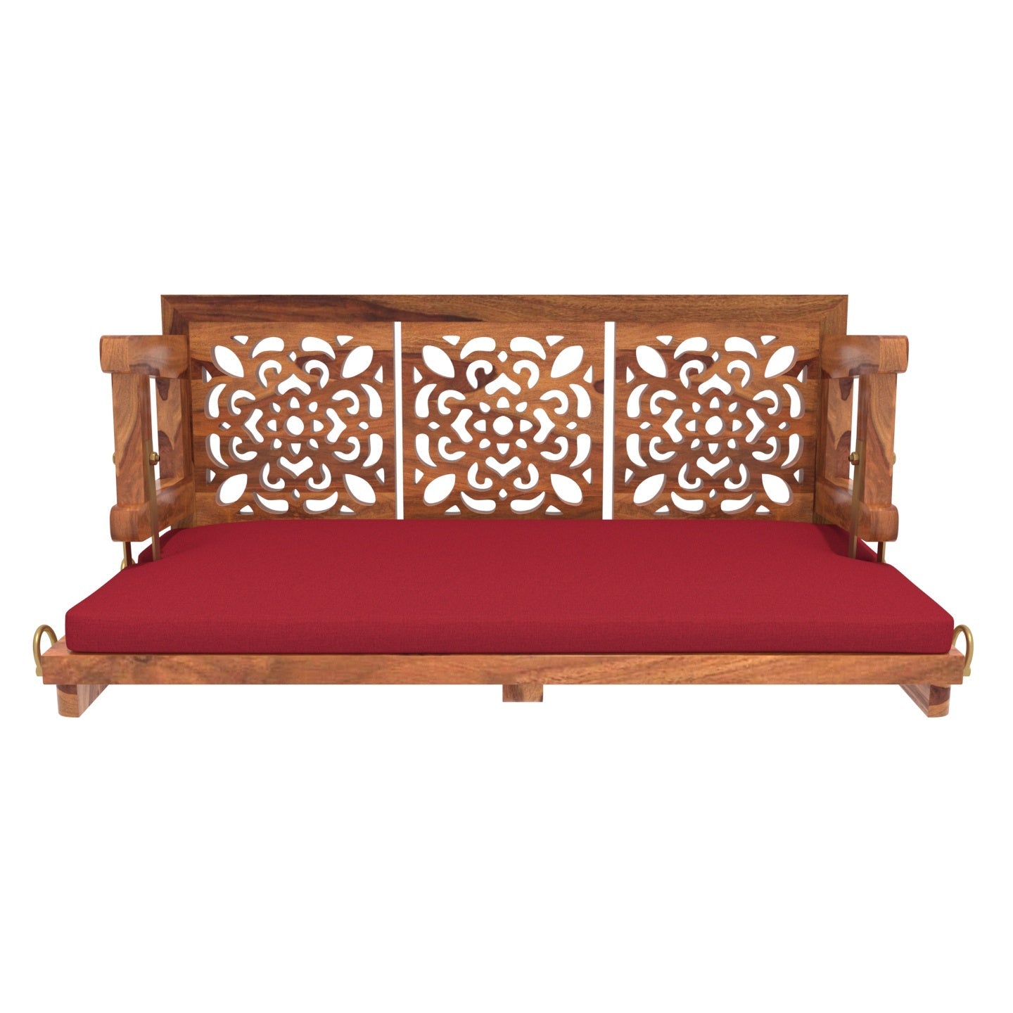 Vintage Carved Back Designed Red Upholstery Handmade Swing for Home