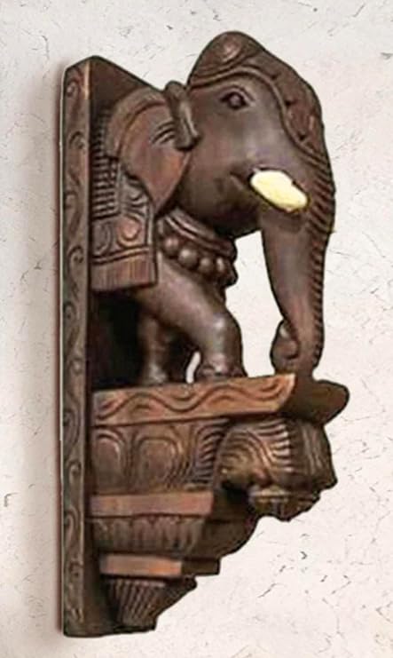 Wooden Hand Carving Elephant Wall Bracket