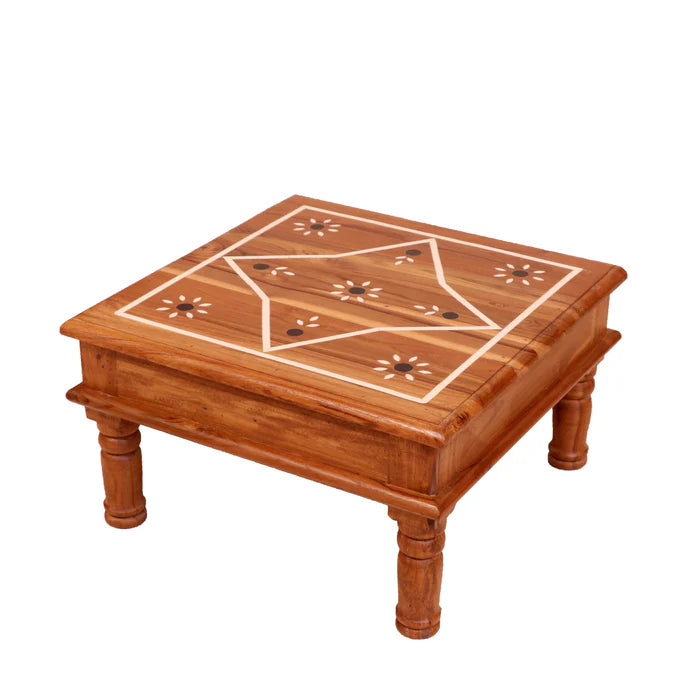 Natural Mankind Style Inlay Designed Handmade Wooden Bajot for Home