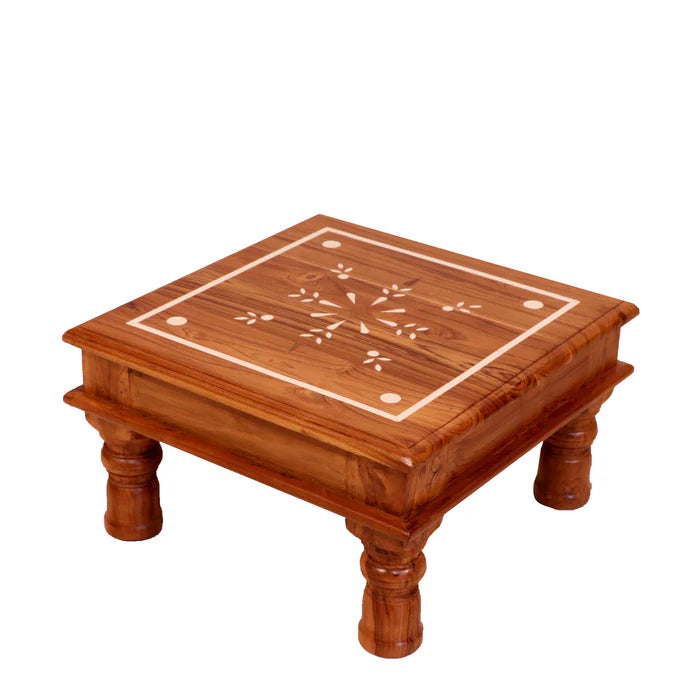Neomi Flowered Inlay Designed Wooden Handmade Bajot for Home