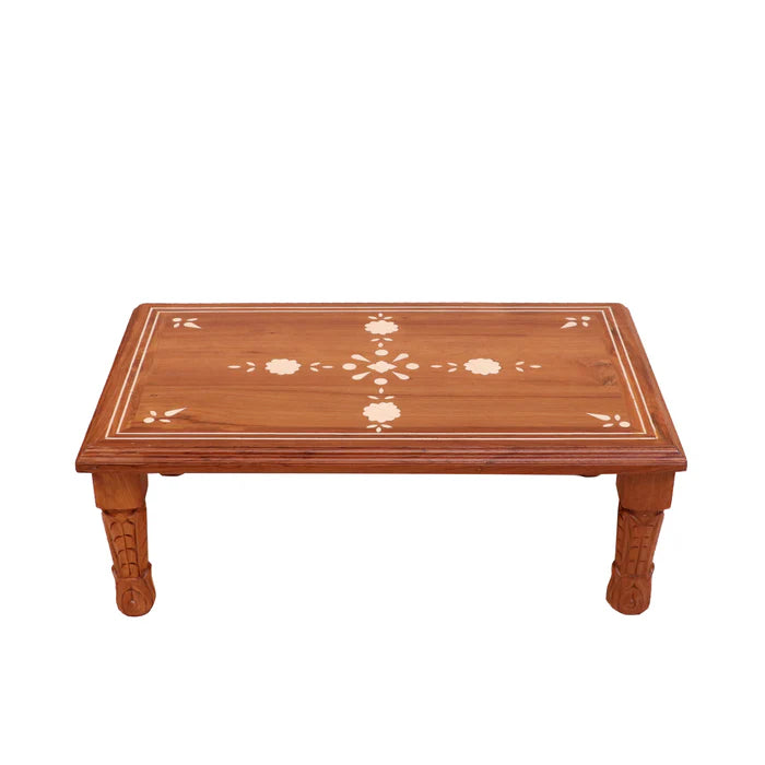 Old Traditional Long Legs Inlay Designed Handmade Wooden Foldable Bajot for Home
