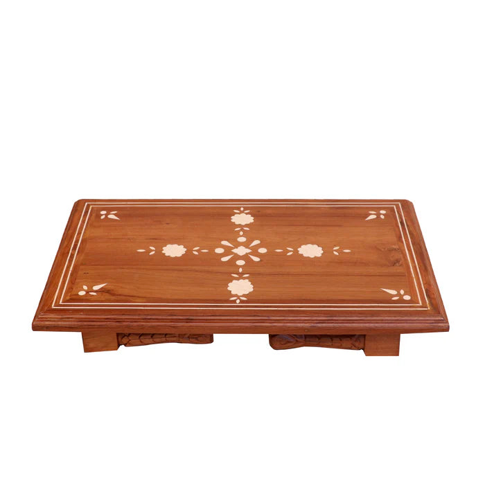 Old Traditional Long Legs Inlay Designed Handmade Wooden Foldable Bajot for Home