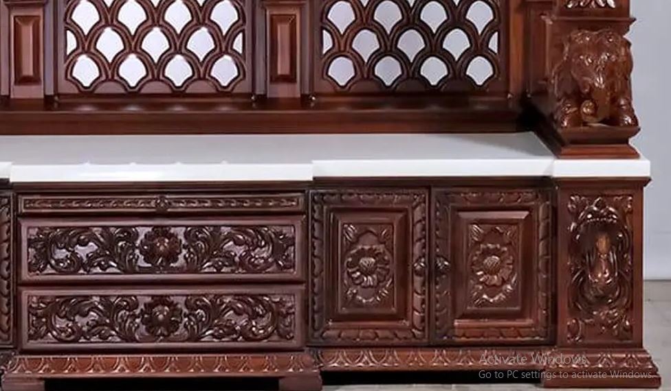 Super Large Size Designer Puja Temple with Multiple Drawers | Wood and Marble