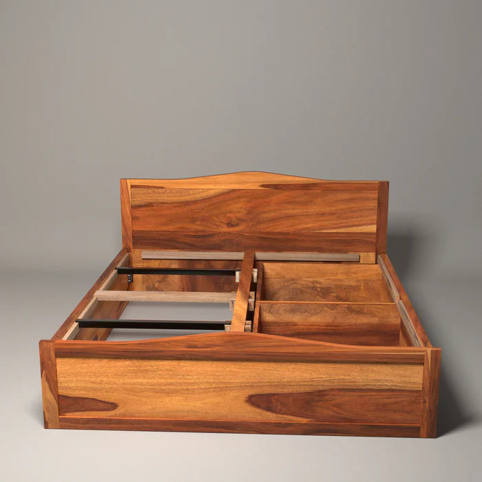 Elegant Handmade Sheesham Wooden Bed with Double Storage