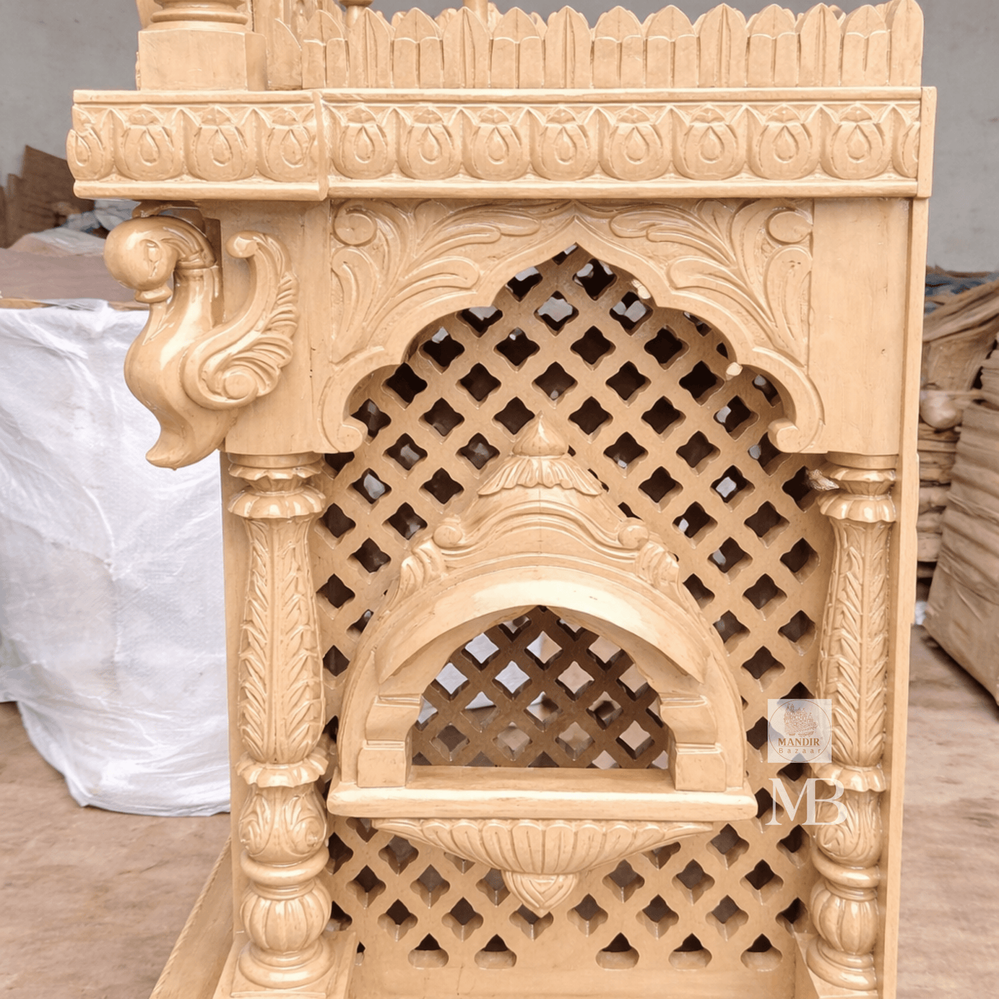 Luxury Hand Carved Wooden Pooja Mandir with Storage Cabinet