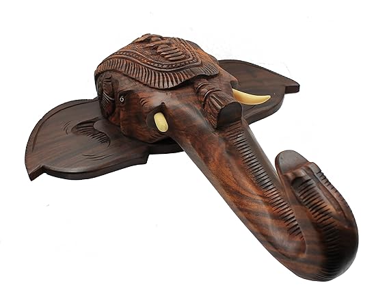 Elephant Head Mount Rosewood Carved