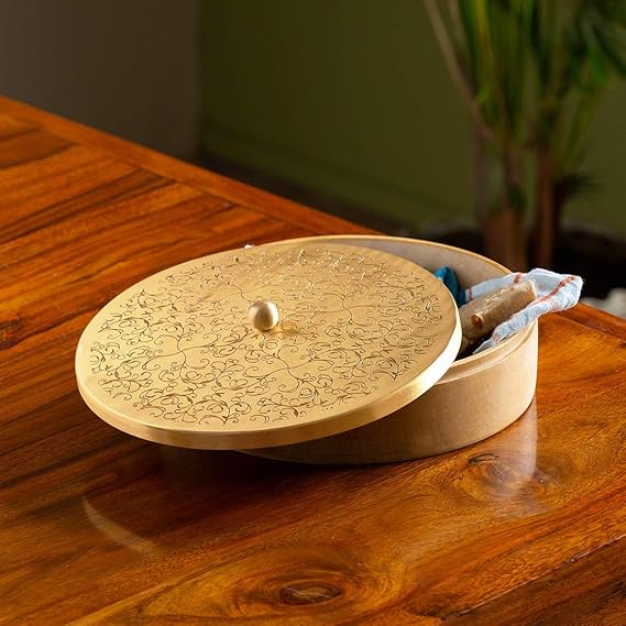 Handcrafted Chapati Box for Kitchen in Brass