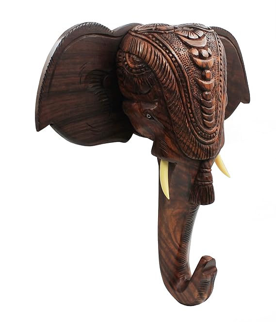 Elephant Head Mount Rosewood Carved