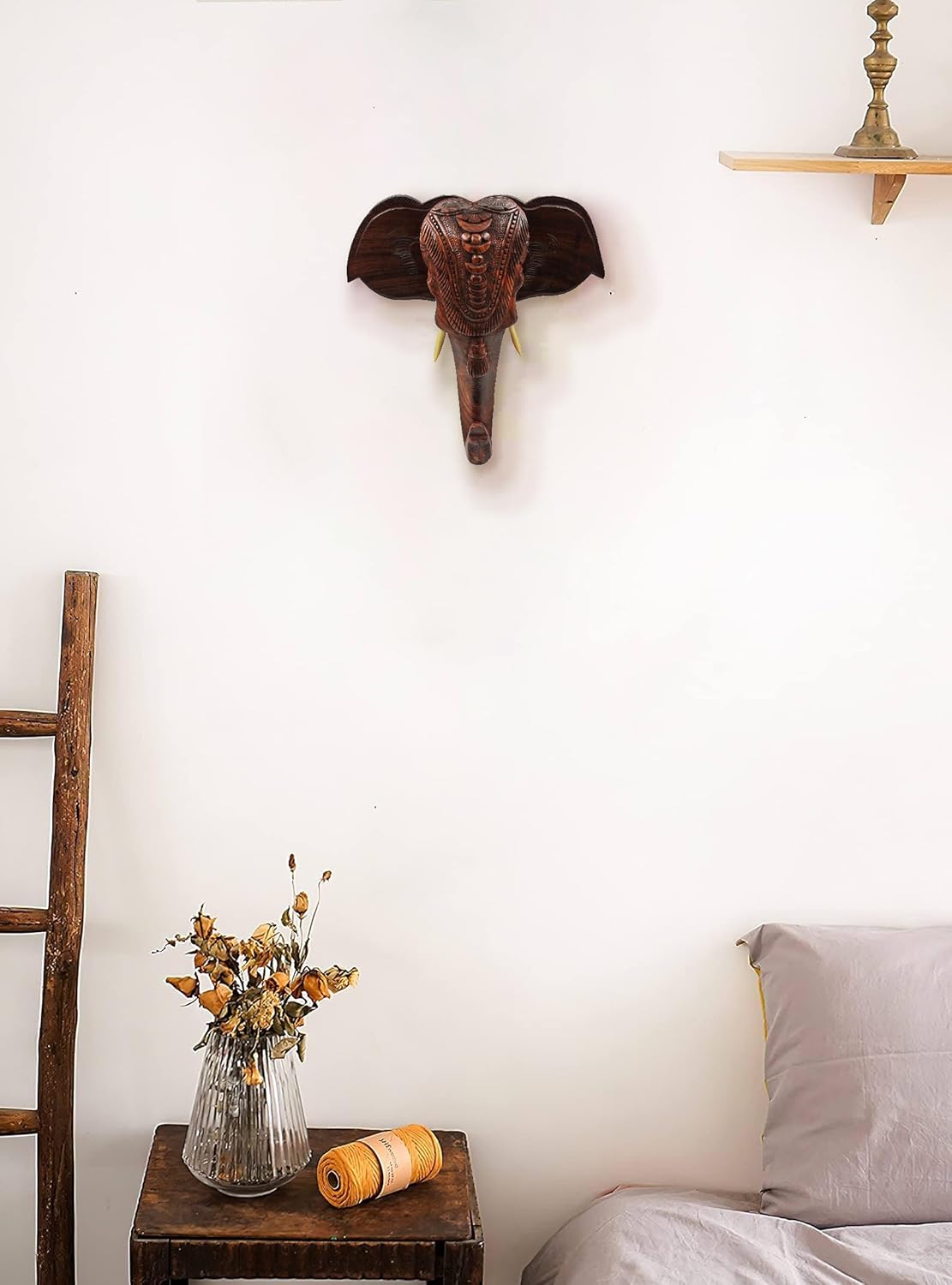 Elephant Head Mount Rosewood Carved